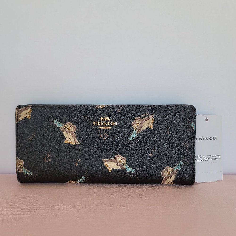 COACH Slim Bifold in Coated Canvas with Musical Penguin Print- FINAL PRICE $98🎈